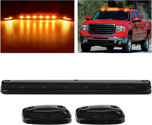 Nilight LED Cab Marker Lights 3 PCS Smoke Lens Amber Clearance Roof Running Light Compatible with 2007-2014 Silverado Sierra 1500 2500 3500 2500HD 3500HD