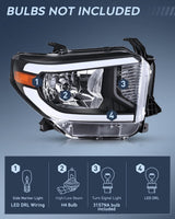 Nilight LED DRL Headlight Assembly Compatible with 2014 2015 2016 2017 2018 2019 2020 2021 Toyota Tundra Clean Lens Black Housing Amber Reflector Clear Lens Headlamps Replacement, view 2