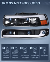 Nilight LED DRL Headlight Assembly for 1999 2000 2001 2002 Chevy Silverado 1500 1500HD 2500 2500HD 3500 Chevrolet Tahoe Suburban Replacement Headlamp Clean Lens Black Housing Amber Bumper Lights Set, view 2