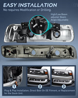 Nilight LED DRL Headlight Assembly for 1999 2000 2001 2002 Chevy Silverado 1500 1500HD 2500 2500HD 3500 Chevrolet Tahoe Suburban Replacement Headlamp Clean Lens Black Housing Amber Bumper Lights Set, view 3
