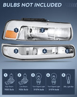 Nilight LED DRL Headlight Assembly for 1999 2000 2001 2002 Chevy Silverado 1500 1500HD 2500 2500HD 3500 Chevrolet Tahoe Suburban Replacement Headlamp Clean Lens Chrome Housing Amber Bumper Lights Set, view 2