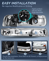 Nilight LED DRL Headlight Assembly for 1999 2000 2001 2002 Chevy Silverado 1500 1500HD 2500 2500HD 3500 Chevrolet Tahoe Suburban Replacement Headlamp Clean Lens Chrome Housing Amber Bumper Lights Set, view 3