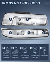 Nilight LED DRL Headlight Assembly for 1999 2000 2001 2002 Chevy Silverado 1500 1500HD 2500 2500HD 3500 Chevrolet Tahoe Suburban Replacement Headlamp Clean Lens Chrome Housing Bumper Lights Set, view 2