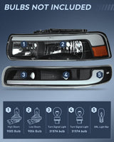 Nilight LED DRL Headlight Assembly for 1999 2000 2001 2002 Chevy Silverado 1500 1500HD 2500 2500HD 3500 Chevrolet Tahoe Suburban Replacement Headlamp Smoked Lens Black Housing Amber Bumper Lights Set, view 2