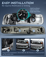 Nilight LED DRL Headlight Assembly for 1999 2000 2001 2002 Chevy Silverado 1500 1500HD 2500 2500HD 3500 Chevrolet Tahoe Suburban Replacement Headlamp Smoked Lens Black Housing Amber Bumper Lights Set, view 3