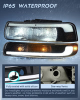 Nilight LED DRL Headlight Assembly for 1999 2000 2001 2002 Chevy Silverado 1500 1500HD 2500 2500HD 3500 Chevrolet Tahoe Suburban Replacement Headlamp Smoked Lens Black Housing Amber Bumper Lights Set, view 5