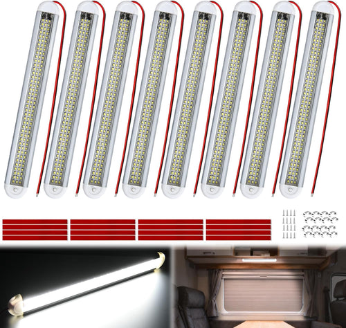 Nilight LED Interior Light Bar 8PCS 12 Inch Strip Lights | 120 LEDs with 1600LM Output On Off Switch and 12V to 85V Compatibility for RV Camper Enclosed Cargo Trailer Boat and Van