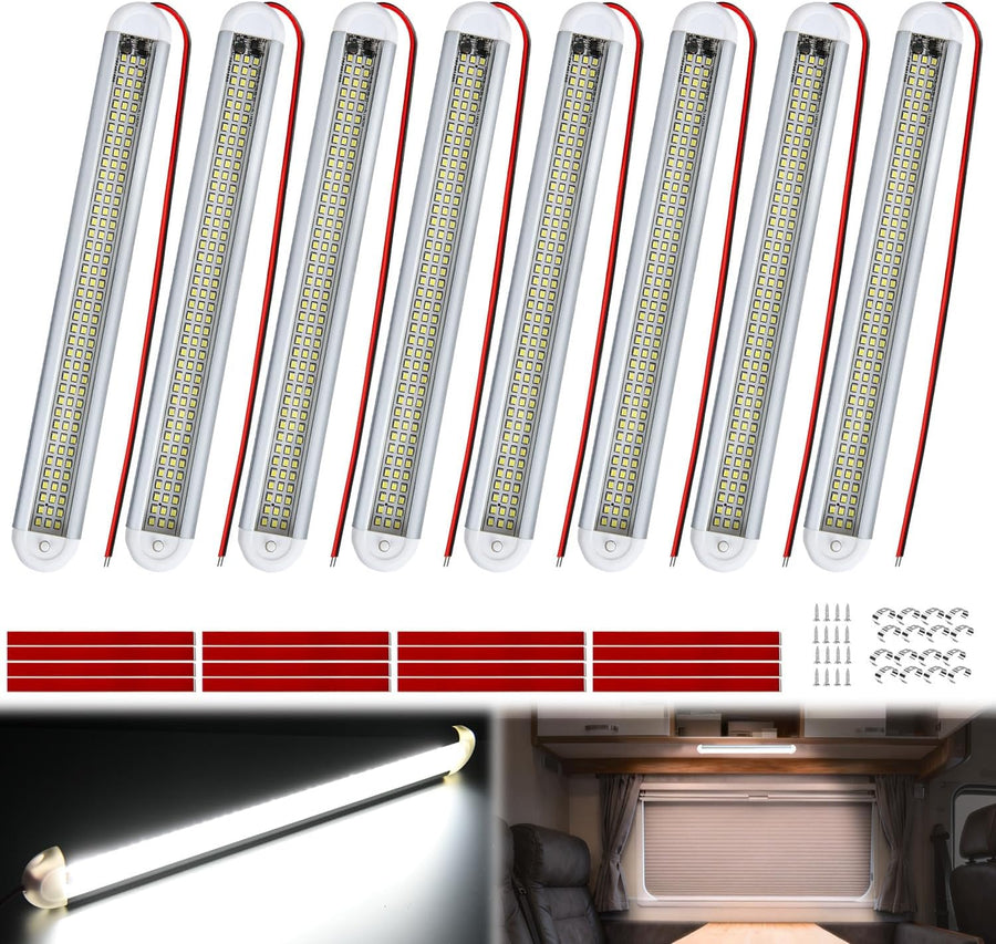 Nilight LED Interior Light Bar 8PCS 12 Inch Strip Lights | 120 LEDs with 1600LM Output On Off Switch and 12V to 85V Compatibility for RV Camper Enclosed Cargo Trailer Boat and Van