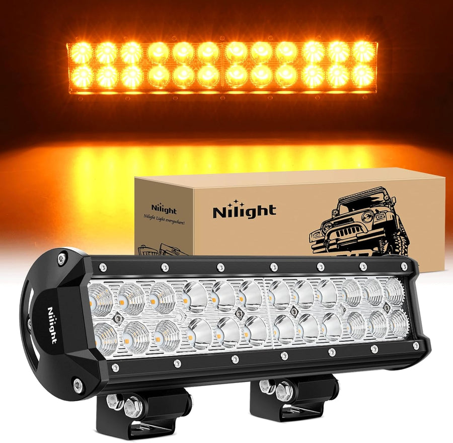 Nilight LED Light Bar 12 Inch 72W Spot Flood Combo Amber Beam Off Road Lamp Fishing Hunting Emergency Deck Work Lighting for Trucks UTV Pick-up Van Boat Tractor
