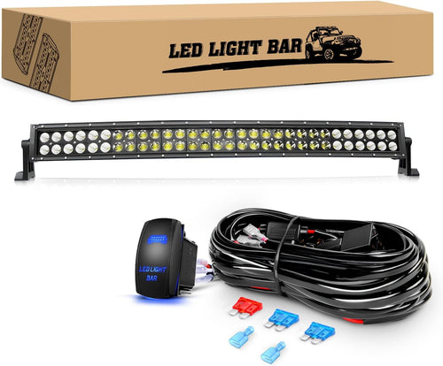 Nilight LED Light Bar 32Inch 180W Curved Off Road Lights for Trucks Flood Spot Combo Beam Driving Lamp Work Lights with Heavy Duty 12V 5Pin Rocker Switch Wiring Harness Kit