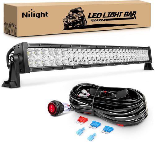 Nilight LED Light Bar 32Inch 180W Spot Flood Combo Driving Upper Windshield Roof Lighting with 12V 16AWG Wiring Harness Kit for Truck Tractor Trailer Pickup SUV 4x4 Van Camper