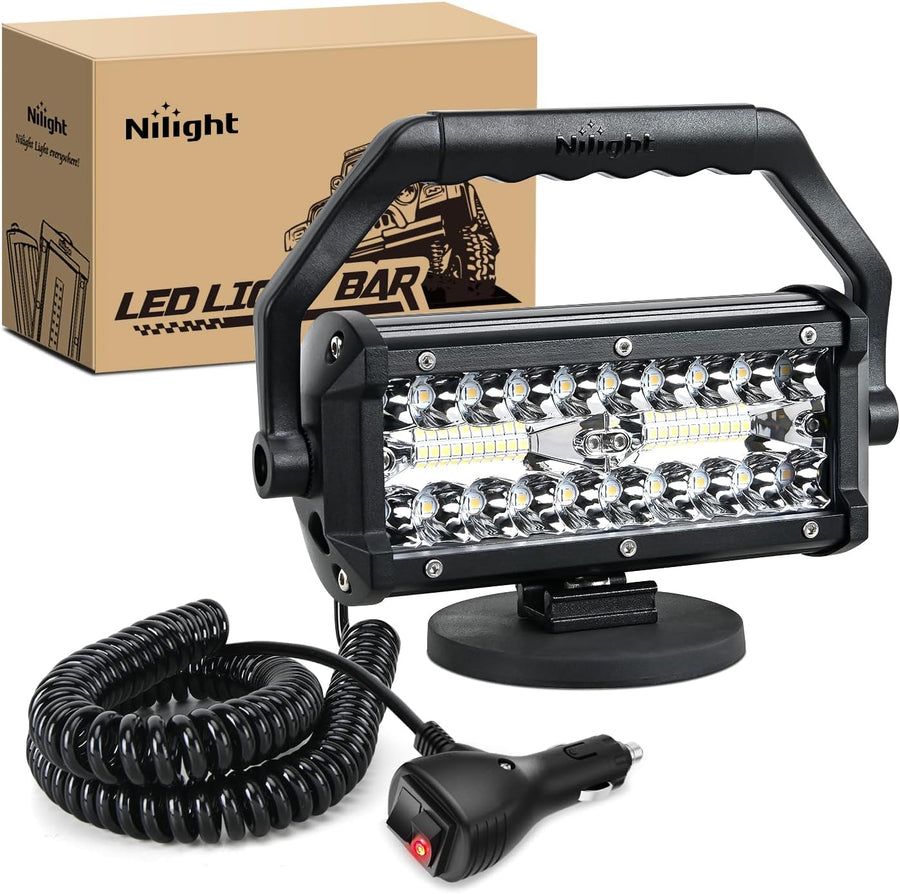 Nilight LED Light Bar 6.5Inch Triple Row Spot Flood Combo Beam Pod Cigarette Lighter Powered with Wiring Magnetic Base Fog Driving Work Roof Bumper Lights for Truck Tractor Golf Cart UTV