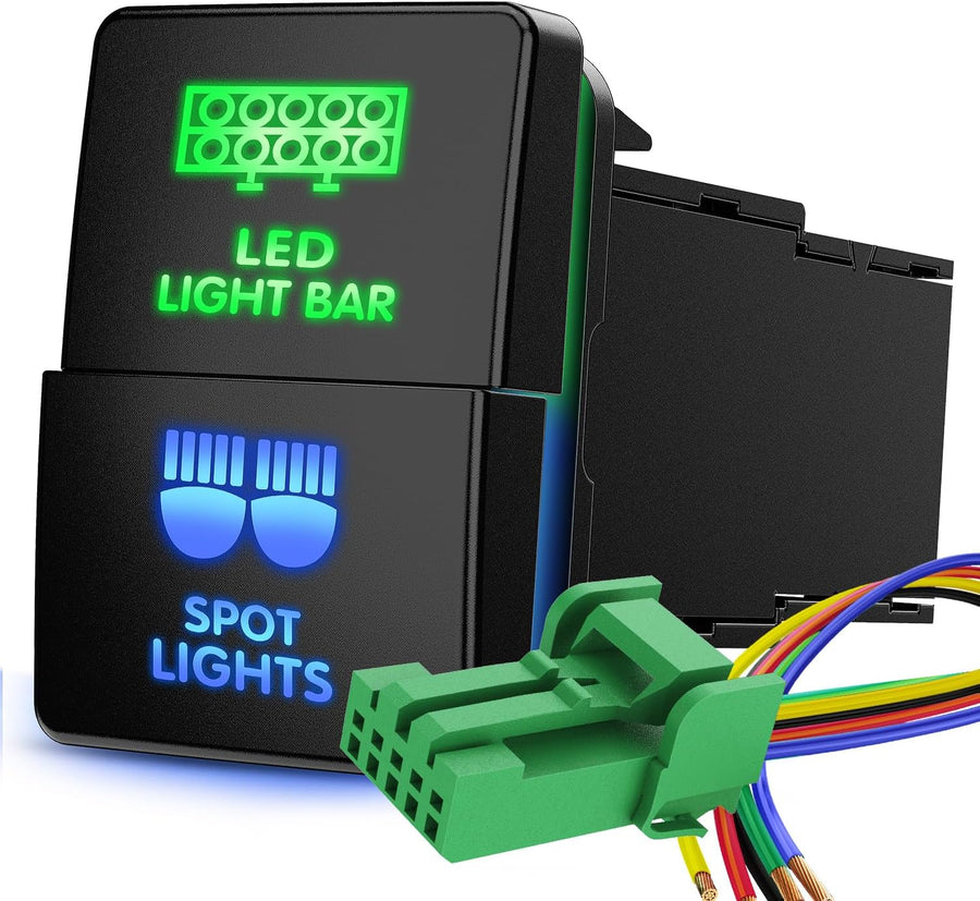 Nilight LED Light Bar & Sport Lights Dual Push Button Switch 12V ON Off Switches with Connector Wire Kit 1.28 Inch x 0.87 Inch Replacement for Toyota Sequoia Highlander Tacoma Tundra 4Runner RAVR Yaris