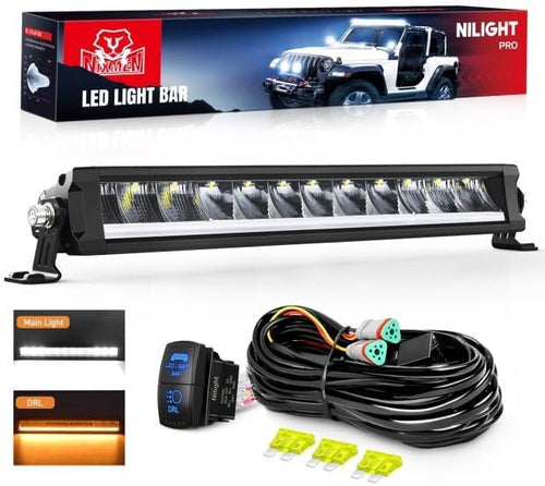 Nilight LED Light Bar with Amber DRL 15.5 Inch Single Row 60W 6650LM Anti-Glare Flood Spot Combo Offroad Driving Lights IP68 w/ 16AWG DT Wiring Kit for Pickup Truck SUV ATV UTV Boat 4x4 Jeep