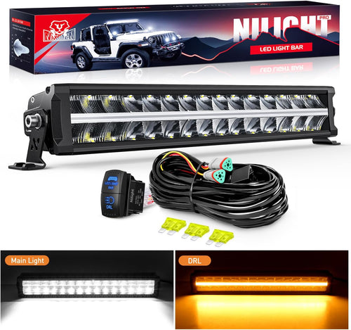 Nilight LED Light Bar with Amber DRL 19 Inch 150W Offroad Light Anti-Glare Flood Spot Combo LED Driving Light IP68 w/ 14 AWG DT Connector Wiring Harness for Pickup Truck SUV ATV UTV Boat 4x4