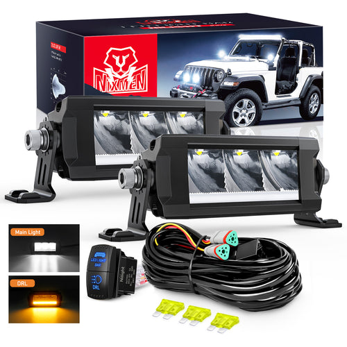 Nilight LED Light Bar with Amber DRL 2 PCS 15 W 5.3 Inch Single Row 1680 LM Anti-Glare Spot Offroad Slim Driving Lights IP68 w/ 16AWG DT Wiring Kit for Pickup Truck SUV ATV UTV Boat 4x4 Jeep