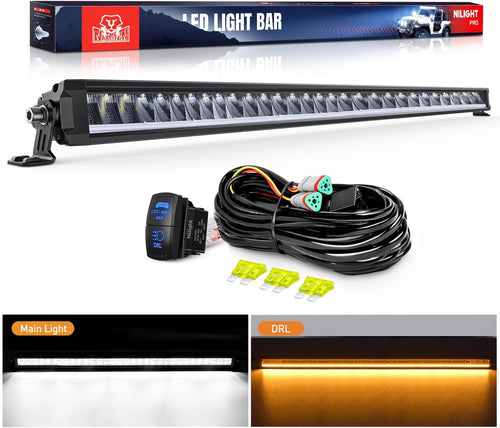 Nilight LED Light Bar with Amber DRL 40.3 Inch 165 W Single Row Anti-Glare Flood Spot Combo DRL Slim Offroad Light IP68 w/ 14 AWG DT Wiring Kit for Pickup Truck SUV ATV UTV Boat 4x4