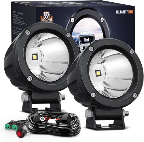 Nilight LED Light Pods 2 PCS 3 Inch Spot Round Offroad Driving Auxiliary Fog Lights 1065LM Built-in EMC w/18AWG DT Wiring Harness Kit for Motorcycle SUV ATV Truck Boat