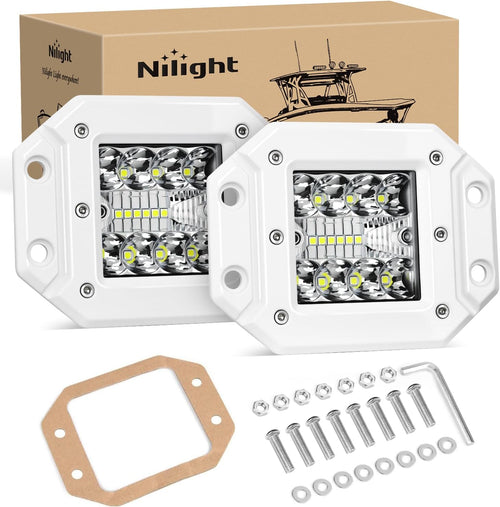 Nilight LED Light Pods 2PCS 42W Flush Mount Spot Flood Combo Backup Reverse Driving Bumper Lights Ponton Boat Deck Dock Lighting for Offroad Pickup Trucks SUV Van Tractors T-top Stern Saltwater Boats
