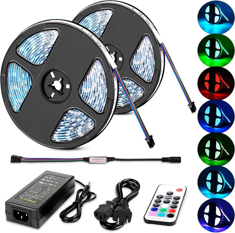 Nilight LED light strip 5050 32.8ft(10m) 600LEDs RGB Strip Lights LED Rope Light With Remote Controller DC 12V 2A Power Supply Adapter for Home & Kitchen, Christmas Decorative