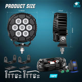 Nilight LED Pod Light 2 PCS 4.1 Inch 45 W 9 LED Round Hyper Flood Beam Offroad Driving Lights w/16 AWG Rocker Switch Wiring Harness Kit for Truck Motorbike Boat ATV UTV, view 2