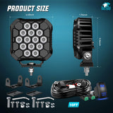 Nilight LED Pod Light 2 PCS 4.4 Inch 90 W 18 LED Square Hyper Flood Beam Offroad Driving Lights w/14 AWG Rocker Switch Wiring Harness Kit for Truck Motorbike Boat ATV UTV, view 2