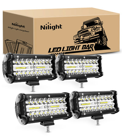 Nilight LED Pods 4PCS 6.5 Inch 120W Light Bar Triple Rows Spot Flood Combo Driving Light Waterproof Led Work Light Off-road Truck Car ATV SUV Cabin Boat
