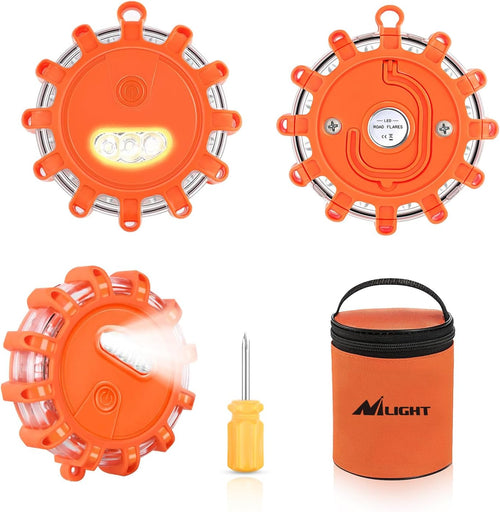 Nilight LED Road Flares Emergency Lights 3 Pack,9 Flash Models Roadside Emergency Lights for Vehicles with Magnetic Base & Hook,Premium Storage Bag(Batteries Not Included)