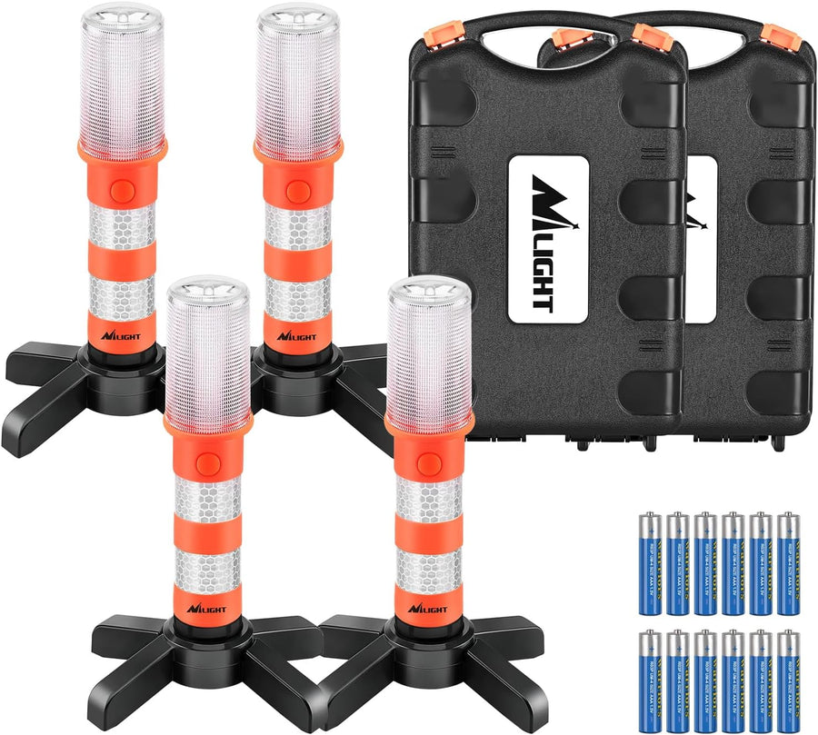 Nilight LED Roadside Emergency Car Kit,Magnetic Base, Detachable Stand, Solid Storage Case, Super bright Safety Strobe Light Road Warning Light-4 pack