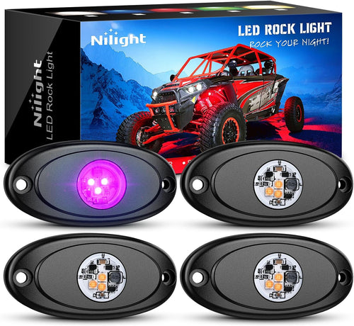 Nilight LED Rock Light 4PCS Pink Purple Underglow Wheel Well Fender Pods Waterproof Exterior Underbody Roof Rack Side Lamps for 12V 24V Car Truck Pickups ATV UTV SUV Motorcycle Boat