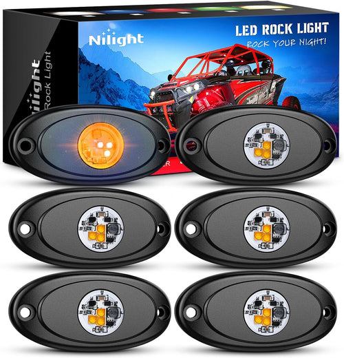 Nilight LED Rock Light 6PCS Amber Underglow Wheel Well Fender Pods Waterproof Exterior Underbody Roof Rack Side Lamps for 12V 24V Car Truck Pickups ATV UTV SUV Motorcycle Boat