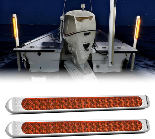 Nilight LED Tail Light 2PCS 17 Inch 40LED Amber Running Tail Turn Signals Lights w/Chrome Bezel Waterproof Surface Mount for 12V Towing Trailer Truck RV Camper Boat
