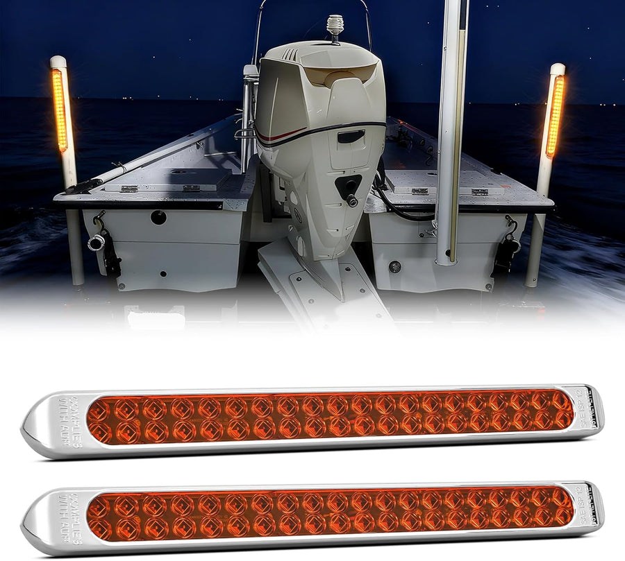Nilight LED Tail Light 2PCS 17 Inch 40LED Amber Running Tail Turn Signals Lights w/Chrome Bezel Waterproof Surface Mount for 12V Towing Trailer Truck RV Camper Boat
