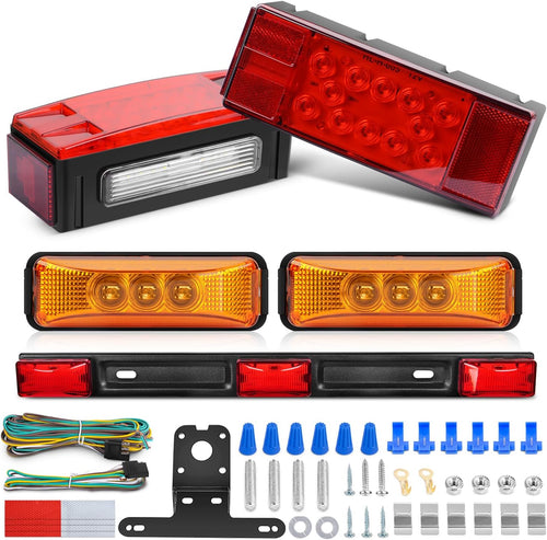 Nilight LED Trailer Light Kit 2 PCS Red Rectangular Stop Turn Tail License Lights 3.9 Inch Amber Side Marker Taillights 9 LEDs ID Bar For 12V RV Truck Marine Boat Snowmobile