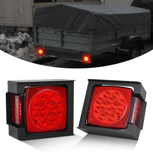 Nilight LED Trailer Light Kit 2 PCS Square Stop Turn Tail Side Marker Lights Steel Mounting Box License Plate Bracket Submersible IP68 For 12V Utility Boat Camper RV Truck