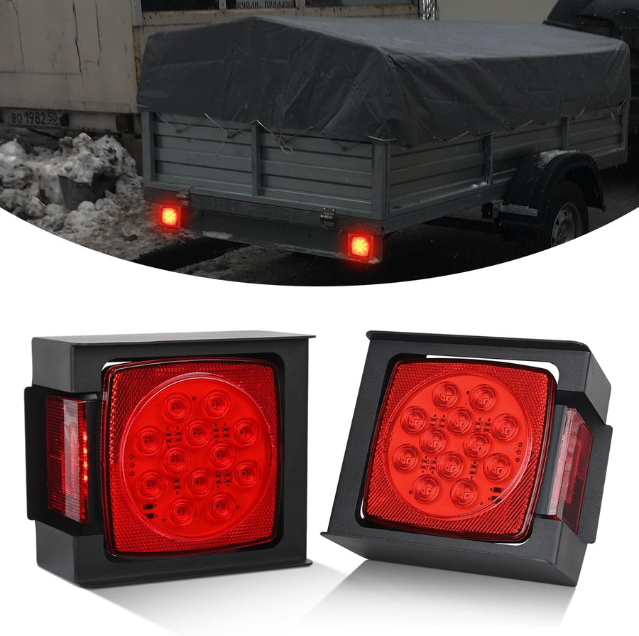 Nilight LED Trailer Light Kit 2 PCS Square Stop Turn Tail Side Marker Lights Steel Mounting Box License Plate Bracket Submersible IP68 For 12V Utility Boat Camper RV Truck