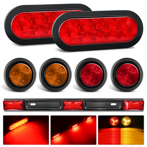 Nilight LED Trailer Light Kit 6 Inch Oval Stop Turn Taillight 2 Inches Round Red Amber Side Marker Lights 9 LED ID Bar for 12V RV Camper Caravan Truck Bus Boat