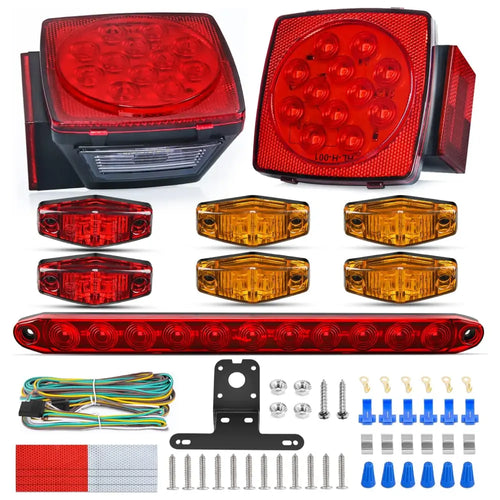 Nilight LED Trailer Light Kit Square Stop Turn Tail Light Red Amber Side Marker Light Third Brake ID Light Bar