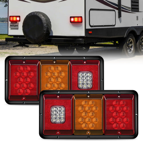 Nilight LED Triple Tail Lights 2PCS Rectangle Red Amber White Reverse | Surface Mount Waterproof Stop Brake Turn Signal Backup Lights for Trailer Camper Van RV Caravan Taillights