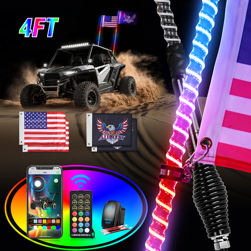 Nilight LED Whip Light 2 PCS 4FT COB RGB Lighted Antenna Whips with Spring Base Remote & App Control DIY Patterns Turn Brake Reverse Lights for Can-am Offroad ATV UTV RZR Polaris Dune Buggy Truck
