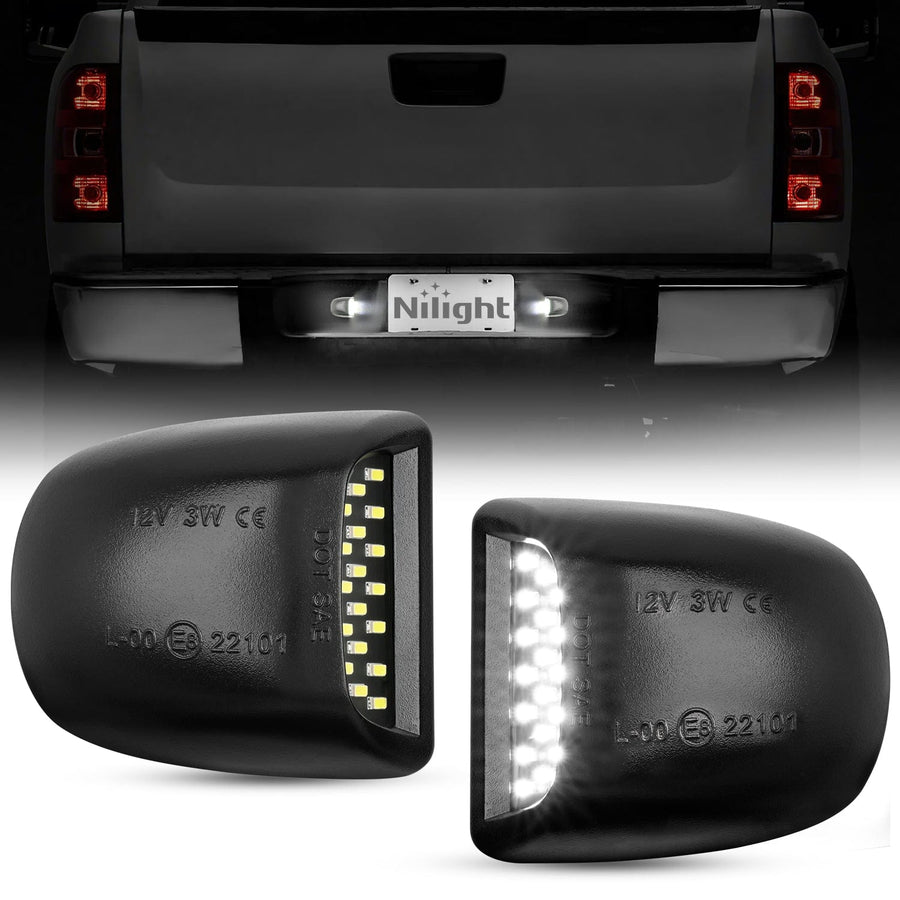 Nilight License Plate Lights Compatible with 1999-2001 2002 2003 2004 2005 2006 2007 2008 2009 2010 2011 2012 2013 Chevy Silverado 1500 2500 3500 GMC Sierra Black housing 6000K White 2PCS Pack