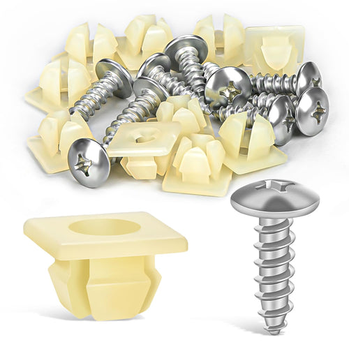 Nilight License Plate Screw Kit, Stainless Steel Screws with Nylon Nuts for Fastening Front and Back License Plates on Cars, SUVs, Trucks 3907444 15614745 4755299 (Set of 10)