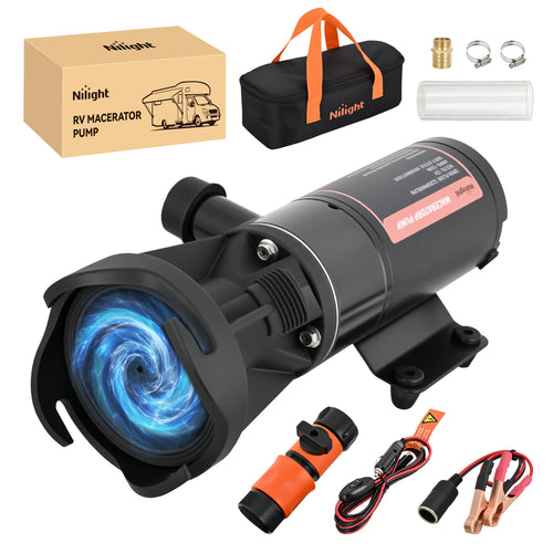 Nilight Macerator Pump for RV 12V 12GPM Portable Quick Release Self-Priming RV Macerator Pump for Sewage Waste sewer Pump Kit with Hose Fittings Discharge Port Carry Bag for Camper Boat Kitchen Marine