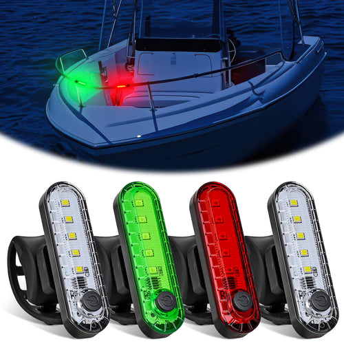 Nilight Marine Boat Navigation Light 4PCS Red Green Port Starboard White Stern Lights Four Mode Waterproof Rechargeable Warning Safety Lamp for Skeeter Yacht Pontoon Trailer Truck Bike Backpack Helmet