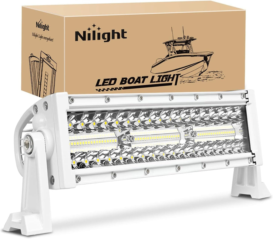 Nilight Marine LED Light Bar Navigation Lights 13.5 Inch White Spot Flood Combo Ponton Boat Deck Dock Lighting for Night Fishing T-top Stern Yacht Port Sailboat Trucks Tractors