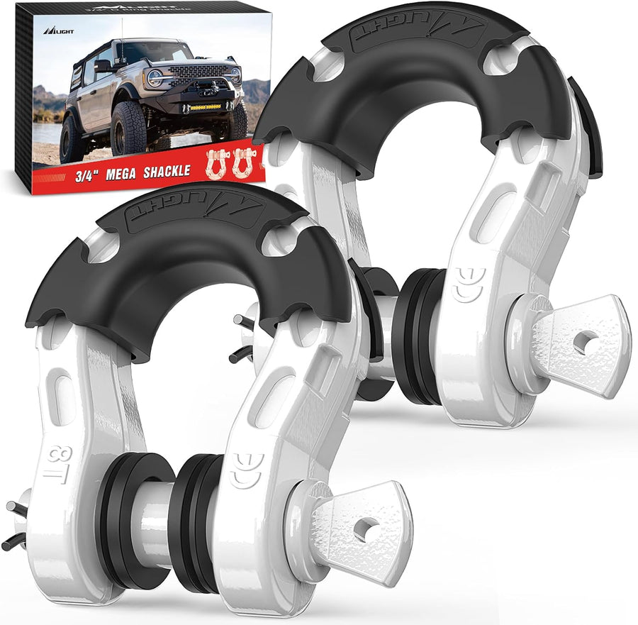 Nilight Mega D-Ring Shackles, 3/4 Inch Heavy Duty Recovery Tow Shackle | 7/8 Inch Screw Pin, 2Pcs White, 68,000 lbs Break Strength(17,000 lb WLL), Forged Steel, Off-Road Recovery, Fits Tow Strap Winch