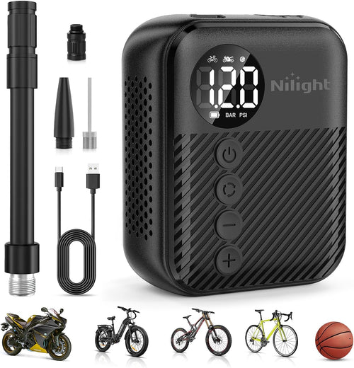 Nilight Mini Bike Pump with Gauge 150PSI Presta & Schrader Valve | Compact 150 Psi Fast Inflate Tiny Bicycle Air Pump Portable Air Inflator for Road Mountain E-Bike Motorcycle Ball