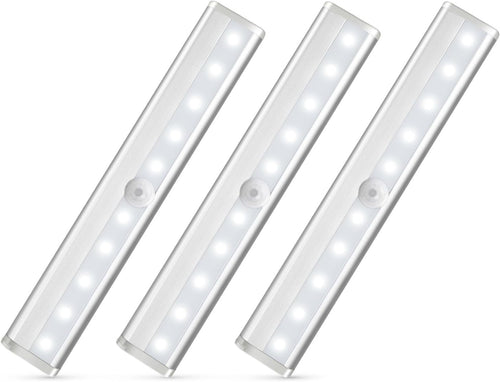 Nilight Motion Sensor Closet Lights 3PCS Cabinet Light DIY Stick-on Anywhere Portable 10LED Wireless Cabinet Night/Stairs Light Bar Safe Lights with Magnetic Strip-Cool White, 2 Years Warranty