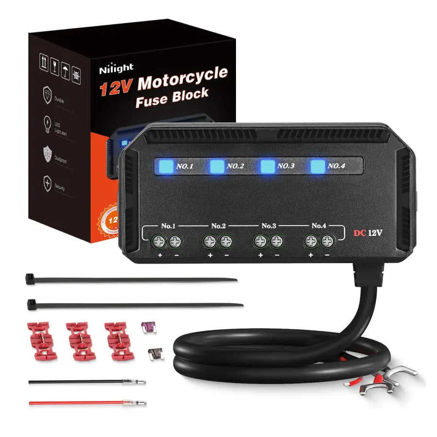 Nilight Motorcycle 12V Fuse Block Circuit Protection With LED Indicator