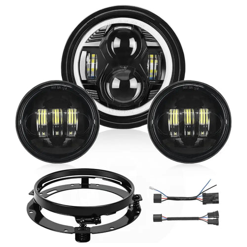 Nilight Motorcycle 7Inch DRL LED Headlights 4.5Inch Fog Lights Black Kits